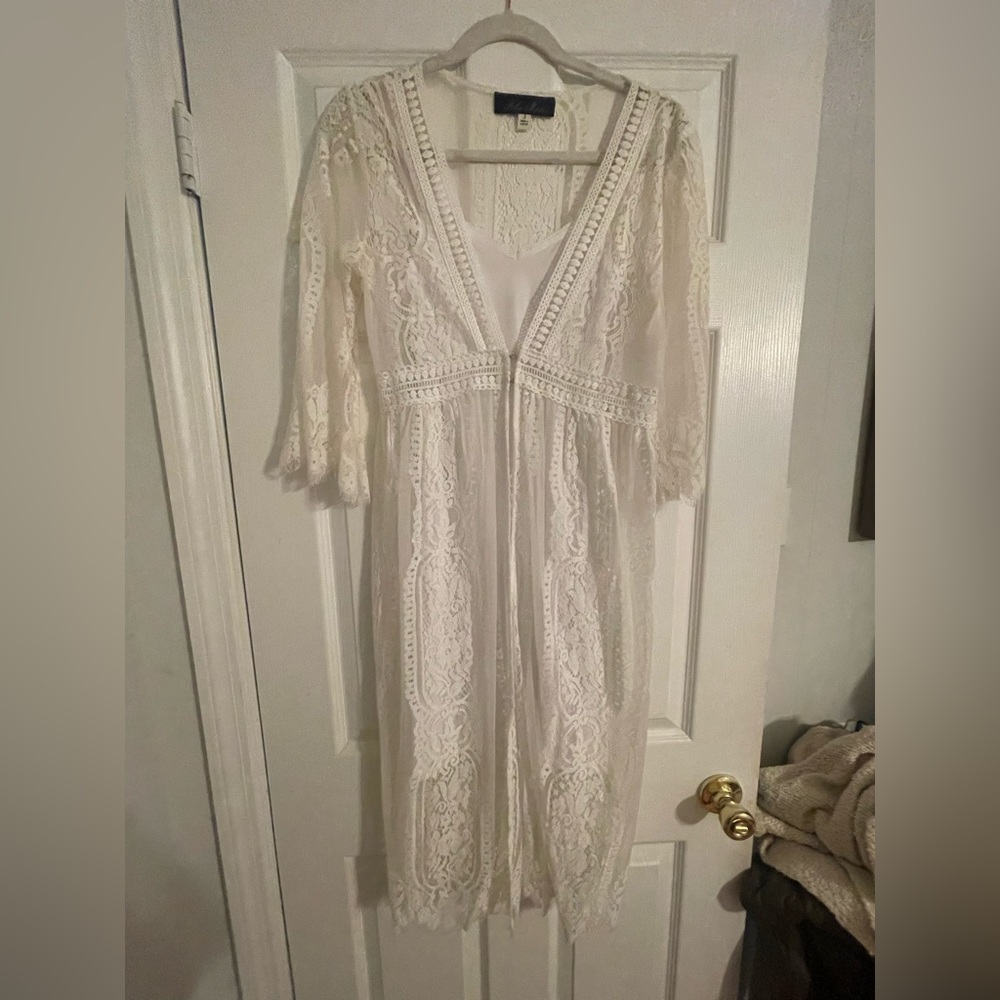 White lace overlay with white slip